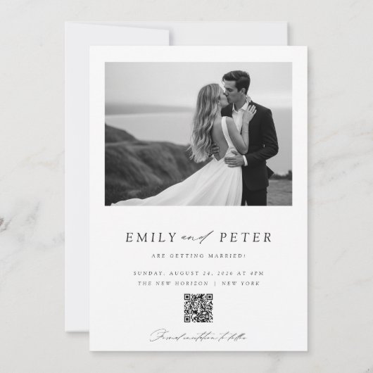 Elegante minimalistische 2 foto QR-code Sla de dat Kaart (Achterkant)