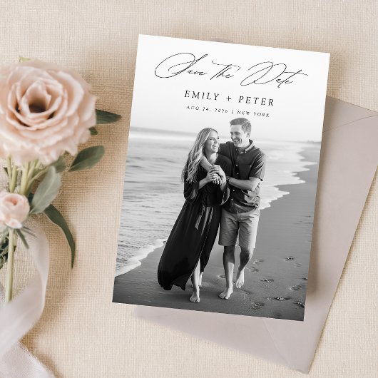 Elegante minimalistische 2 foto QR-code Sla de dat Kaart