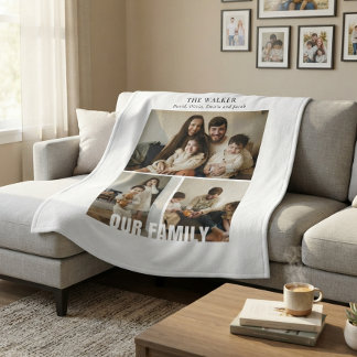 Elegante Minimalistische 3 Familie Foto Fleece Deken