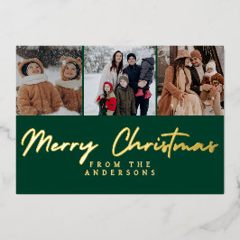 Elegante Minimalistische 3 Foto Lay-out Familie Ke Folie Feestdagenkaart