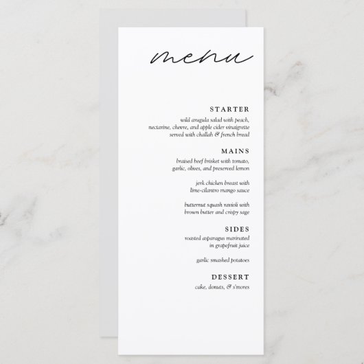 Elegante minimalistische 4 gangen diner bruiloft m menu (Voorkant / Achterkant)