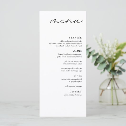 Elegante minimalistische 4 gangen diner bruiloft m menu (Staand voorkant)