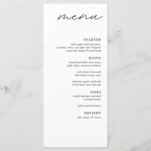 Elegante minimalistische 4 gangen diner bruiloft m menu (Voorkant)