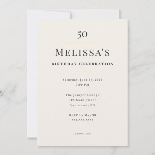 Elegante Minimalistische 50e Verjaardagsviering Kaart (Voorkant)