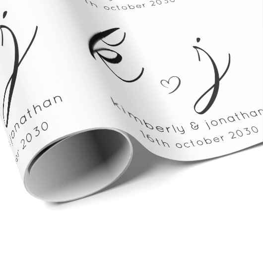 Elegante minimalistische aangepaste bruiloft monog cadeaupapier (Rol Hoek)