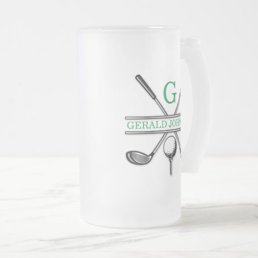 Elegante minimalistische aangepaste Golf Monogram  Matglas Bierpul (Voorkant rechts)