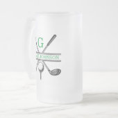 Elegante minimalistische aangepaste Golf Monogram  Matglas Bierpul (Voorkant links)