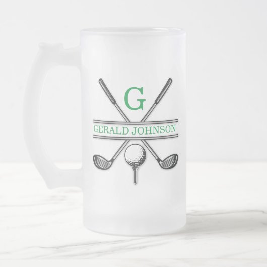 Elegante minimalistische aangepaste Golf Monogram  Matglas Bierpul (Links)