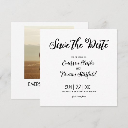 Elegante minimalistische aanpasbare foto met achte save the date (Voorkant / Achterkant)