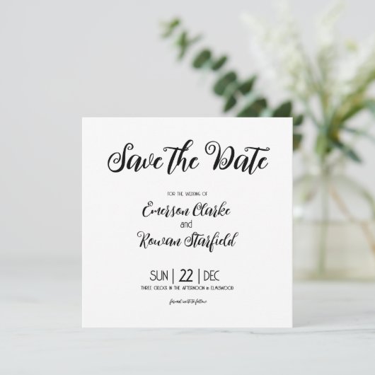 Elegante minimalistische aanpasbare foto met achte save the date (Staand voorkant)