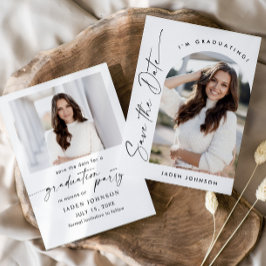 Elegante minimalistische afstudeerfeest 2 foto save the date