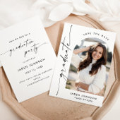 Elegante minimalistische afstudeerfeest één foto save the date