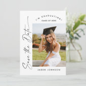 Elegante minimalistische afstudeerfeest foto QR-co Save The Date (Staand voorkant)