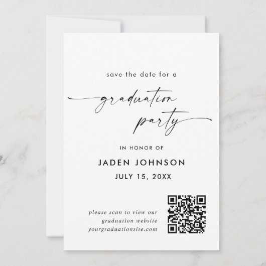 Elegante minimalistische afstudeerfeest foto QR-co Save The Date (Achterkant)