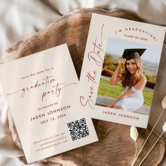 Elegante minimalistische afstudeerfeest foto QR-co Save The Date