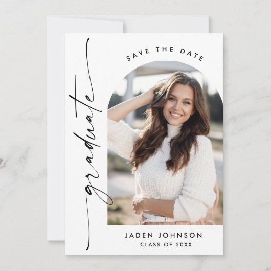 Elegante minimalistische afstudeerfeest foto QR-co Save The Date (Voorkant)