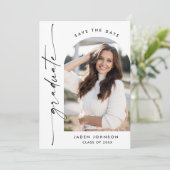 Elegante minimalistische afstudeerfeest foto QR-co Save The Date (Staand voorkant)