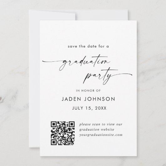 Elegante minimalistische afstudeerfeest foto QR-co Save The Date (Achterkant)
