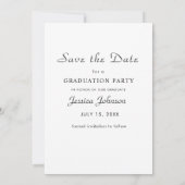 Elegante minimalistische afstudeerfeest foto save the date (Achterkant)