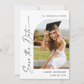 Elegante minimalistische afstudeerfeest foto save the date (Voorkant)