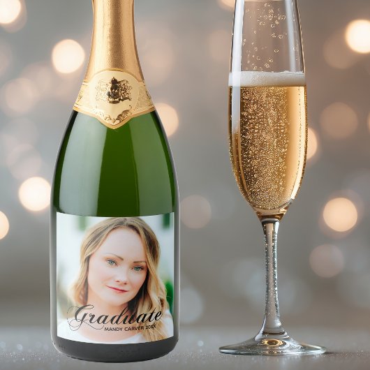 Elegante Minimalistische Afstudeerfeest Foto Sparkling Wijnetiket
