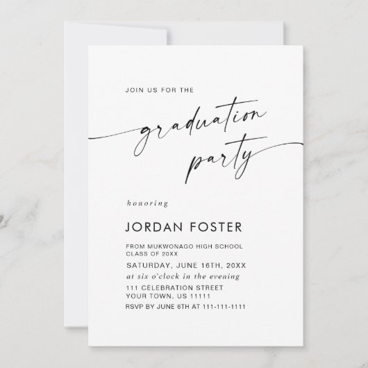 Elegante minimalistische afstudeerfeest QR-code Kaart (Voorkant)