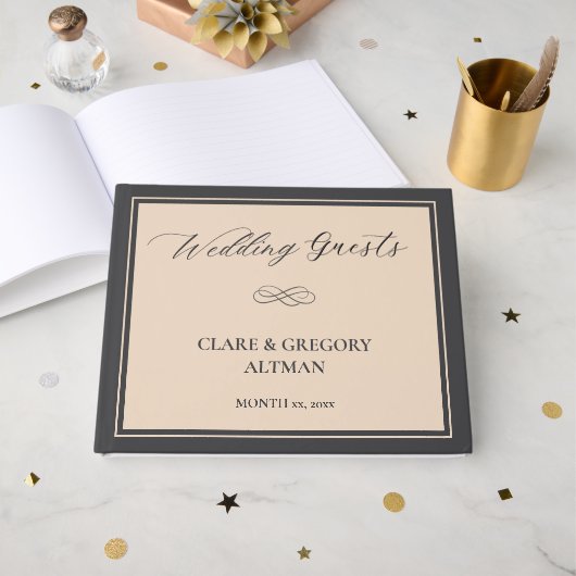 Elegante minimalistische amandelgrijze bruiloft gastenboek (Voorkant open)