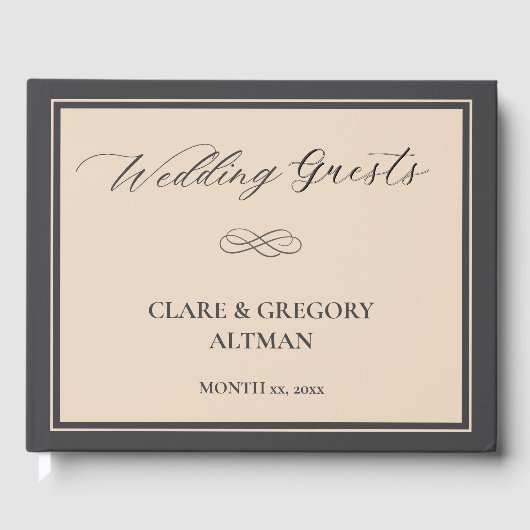 Elegante minimalistische amandelgrijze bruiloft gastenboek (Voorkant)