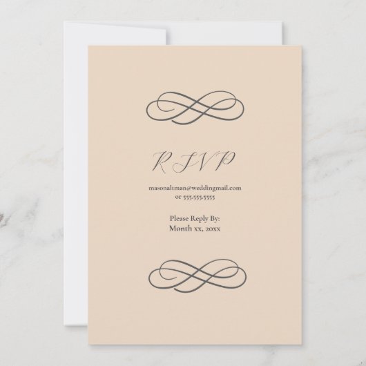 Elegante minimalistische amandelgrijze bruiloft me kaart (Achterkant)