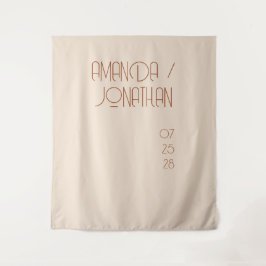 Elegante minimalistische amandelkleur bruiloft ach wandkleed