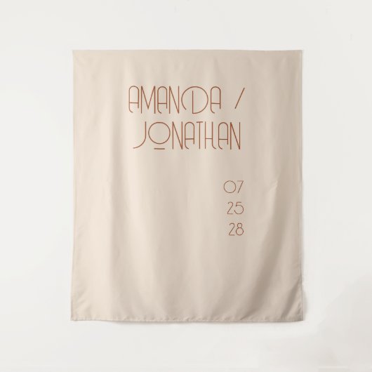 Elegante minimalistische amandelkleur bruiloft ach wandkleed (Voorkant)