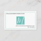 Elegante minimalistische Aqua + Script #Monogram Visitekaartje (Achterkant)