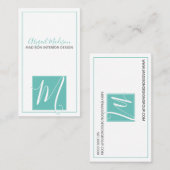 Elegante minimalistische Aqua + Script #Monogram Visitekaartje (Voorkant / Achterkant)