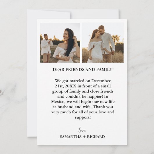 Elegante minimalistische Arch Elopement aankondigi Aankondiging (Achterkant)