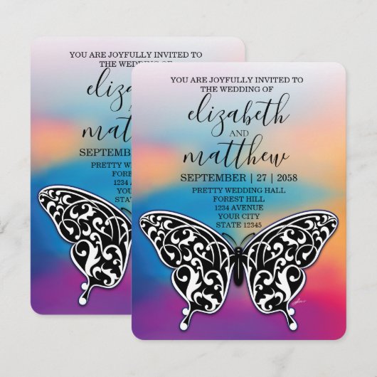 Elegante minimalistische B&W vlinder en zonsonderg Kaart (Voorkant / Achterkant)