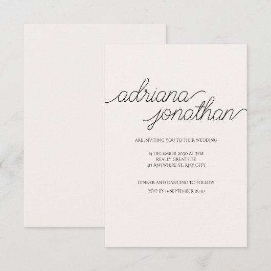 Elegante minimalistische beige bruiloft uitnodigin save the date (Voorkant / Achterkant)