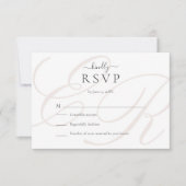 Elegante minimalistische beige monogram bruiloft RSVP kaartje (Voorkant)