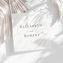 Elegante minimalistische beige monogram bruiloft servet