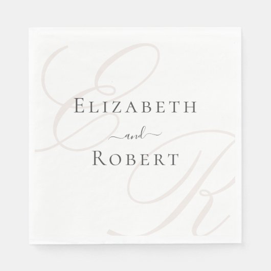 Elegante minimalistische beige monogram bruiloft servet (Voorkant)