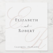 Elegante minimalistische beige monogram bruiloft wijn etiket (Enkel label)