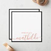 Elegante minimalistische Black Border Coral Script Notitiekaartje (Voorkant / Achterkant in situ)