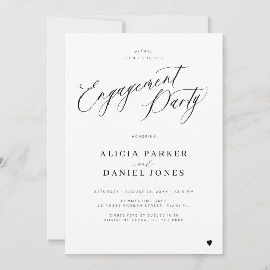 Elegante minimalistische black script verlovingsfe kaart (Voorkant)