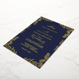 Elegante Minimalistische Blad |Goud Folie Navy Bla Uitnodiging