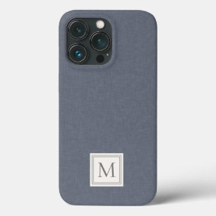 Elegante Minimalistische Blau Grijs Nep Linnen Mon Case-Mate iPhone Case