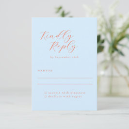 Elegante Minimalistische Blau Oranje Kalligrafie B RSVP Kaartje