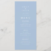 Elegante Minimalistische Blauwe Bruiloft Menu (Voorkant)