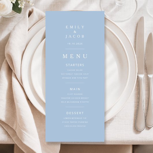 Elegante Minimalistische Blauwe Bruiloft Menu