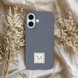 Elegante Minimalistische Blauwe Grijze Nep Linnen  iPhone 16 Hoesje