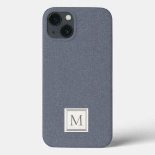 Elegante Minimalistische Blauwe Grijze Nep Linnen Case-Mate iPhone Case