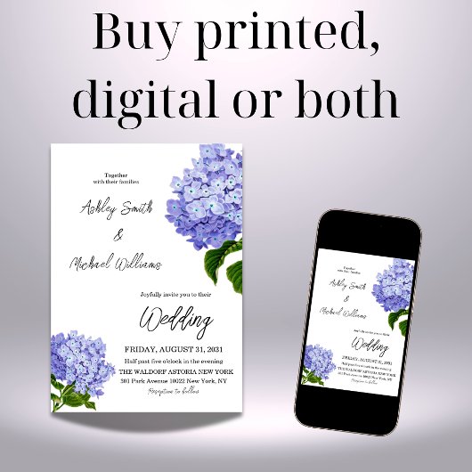 Elegante minimalistische blauwe hortensia bloemenb kaart